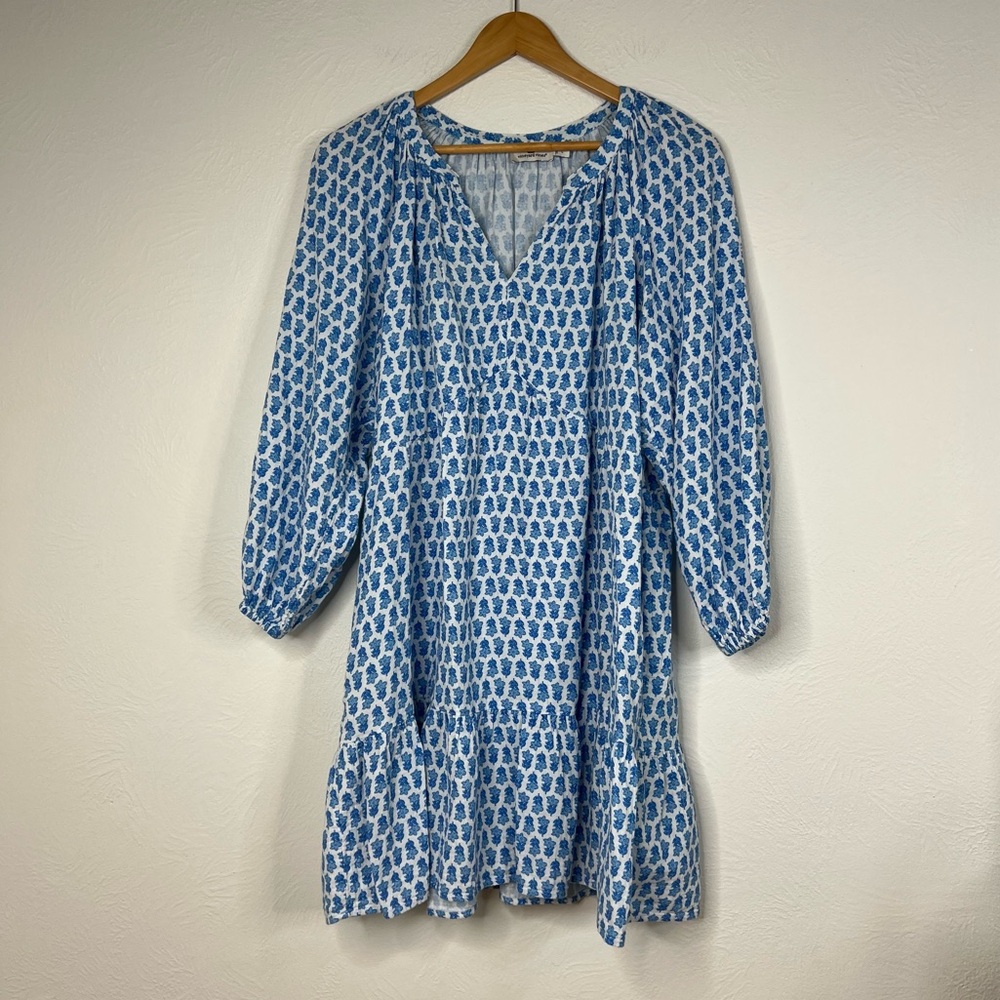 Vineyard Vines Blue and White Patterned Tiered Mini Dress
